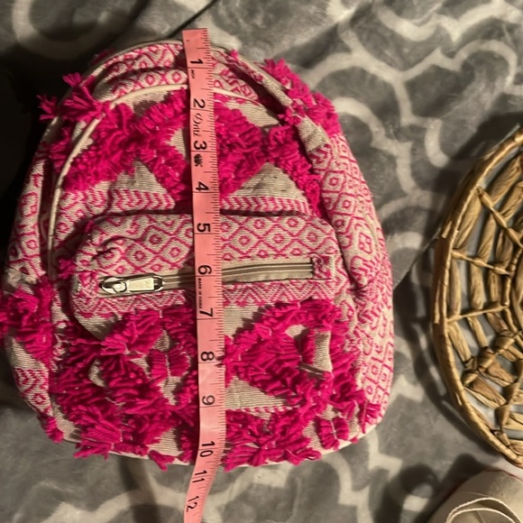 NEW Pink embroidered mini backpack bag with yarn fringe accent NWT - Picture 10 of 10
